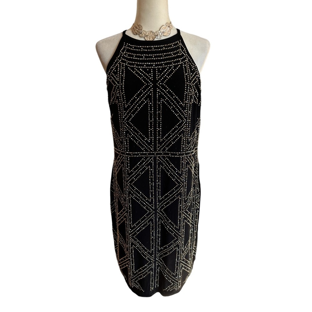 Blue Sage Beaded High Neckline Dress